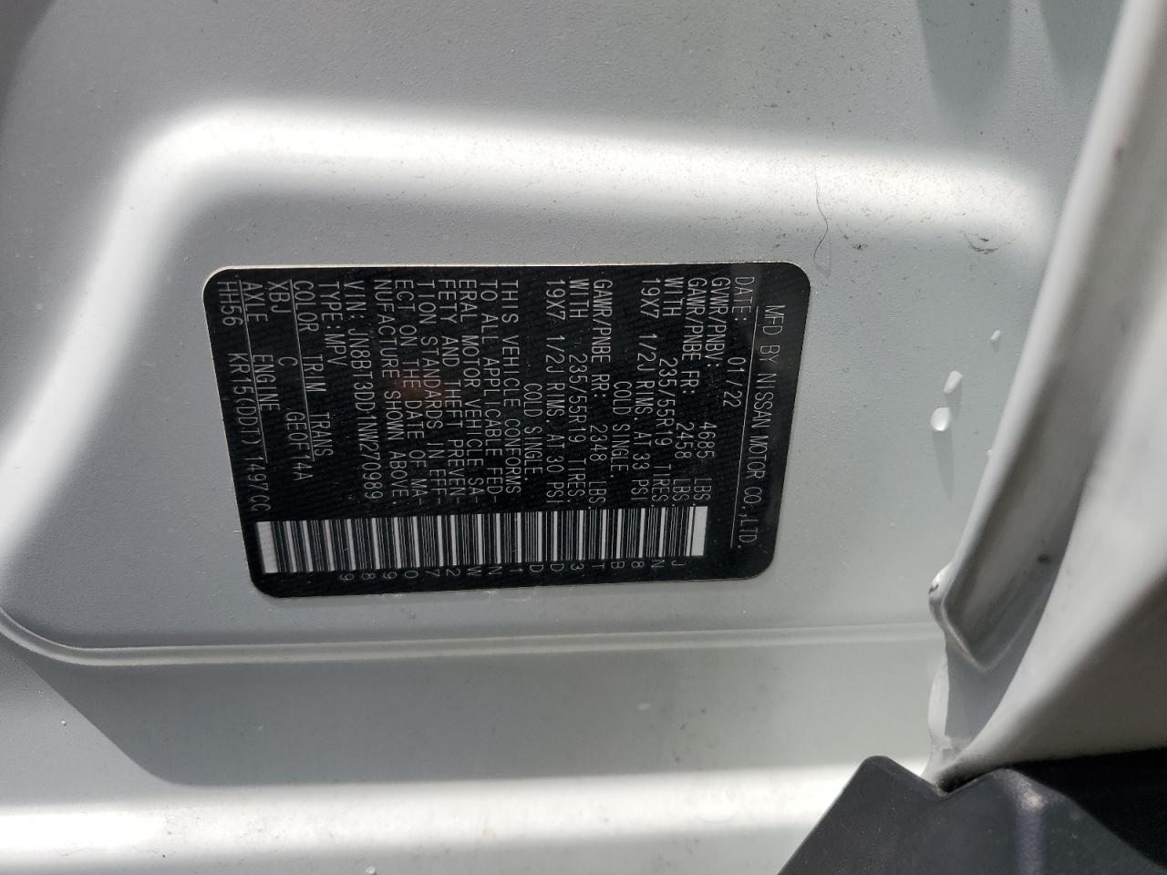 2022 Nissan Rogue Platinum VIN: JN8BT3DD1NW270989 Lot: 64475585