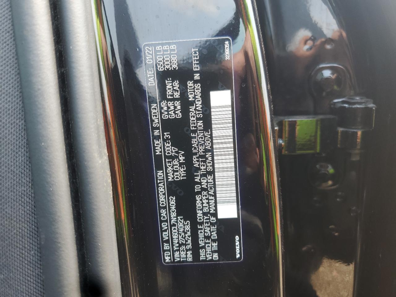 2022 Volvo Xc90 T8 Recharge Inscription VIN: YV4H60CL7N1834062 Lot: 66940765