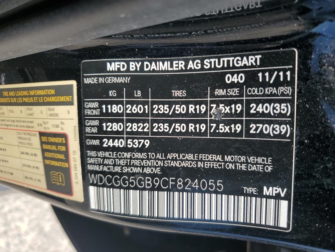 2012 Mercedes-Benz Glk 350 VIN: WDCGG5GB9CF824055 Lot: 65850825