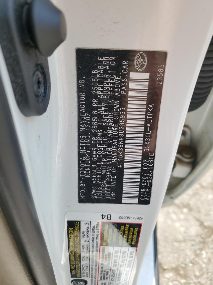 2008 Toyota Avalon Xl VIN: 4T1BK36B88U285933 Lot: 63875625