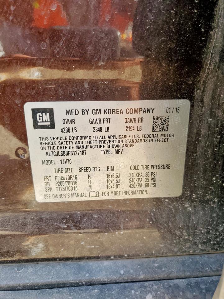 2015 Chevrolet Trax 1Lt VIN: KL7CJLSB0FB127187 Lot: 65745625