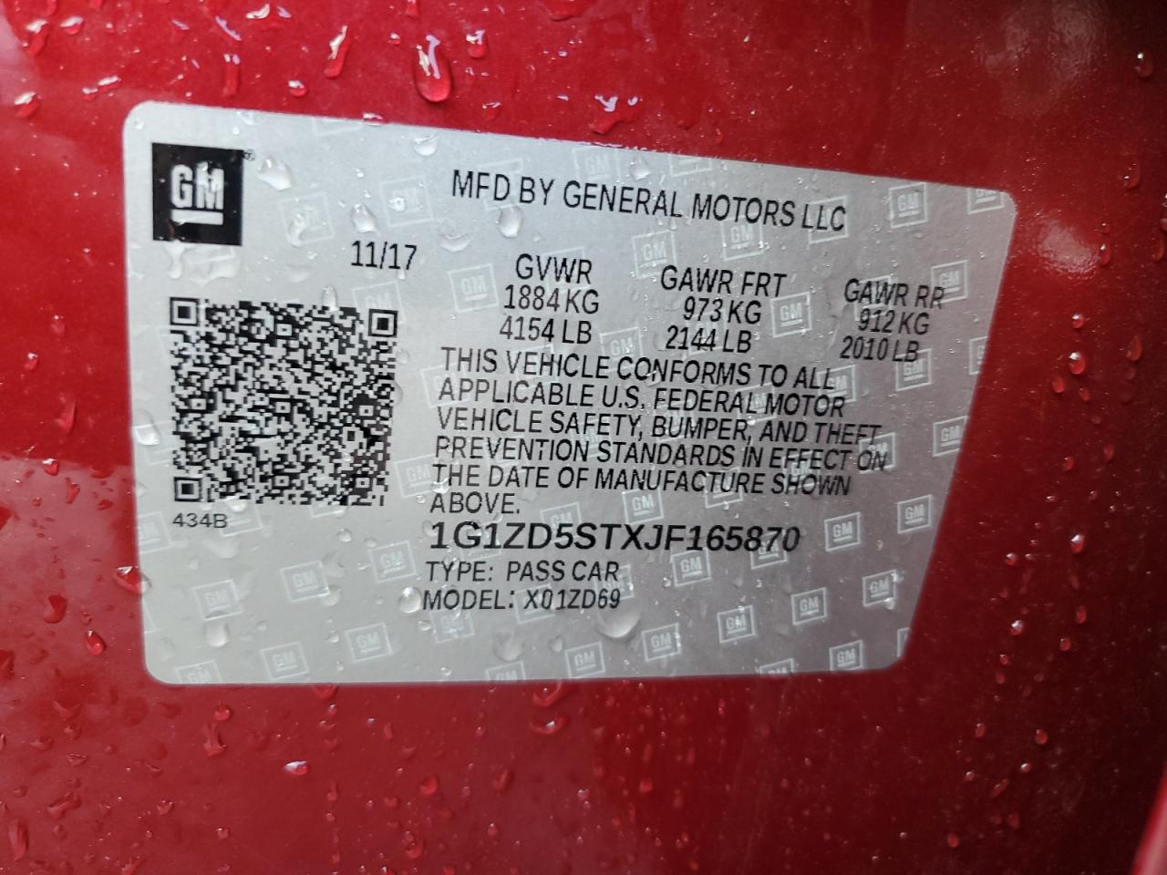 2018 Chevrolet Malibu Lt VIN: 1G1ZD5STXJF165870 Lot: 64202775