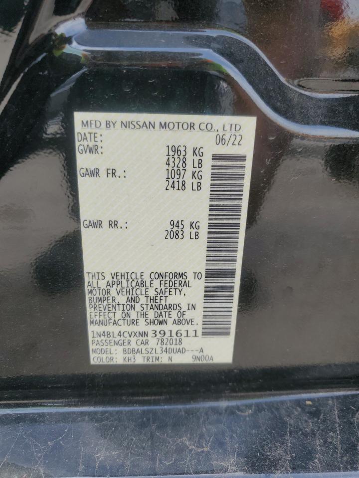 2022 Nissan Altima Sr VIN: 1N4BL4CVXNN391611 Lot: 65618095