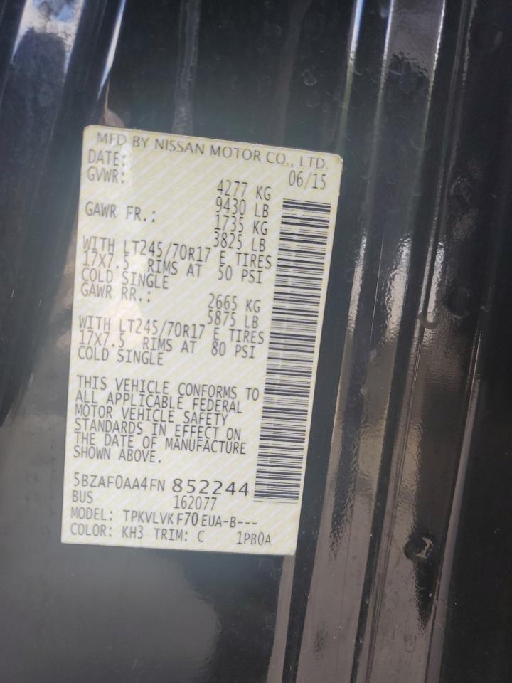 5bzaf0aa4fn852244 5BZAF0AA4FN852244 2015 Nissan Nv 3500 S