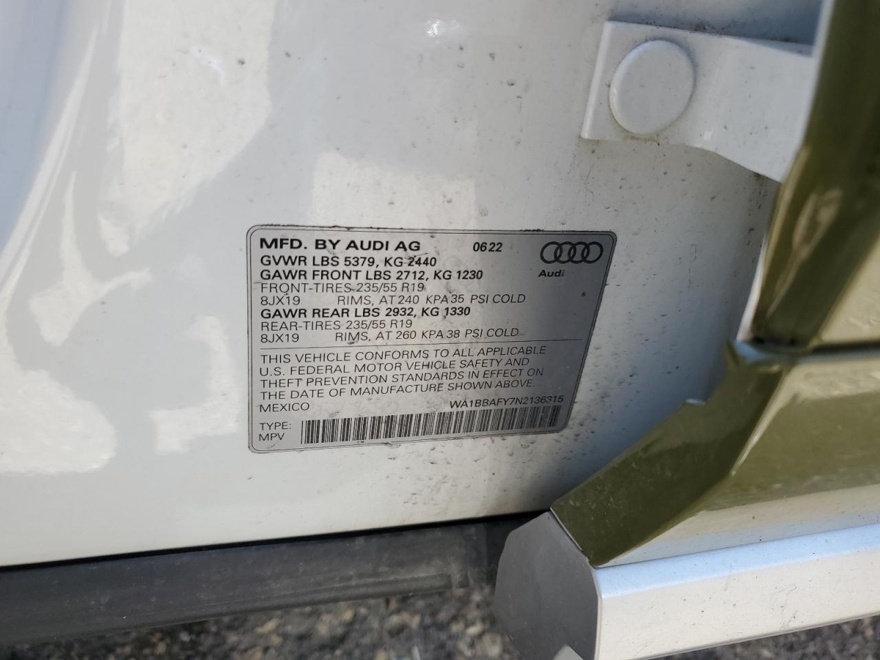 2022 Audi Q5 Premium Plus 40 VIN: WA1BBAFY7N2136315 Lot: 66953705