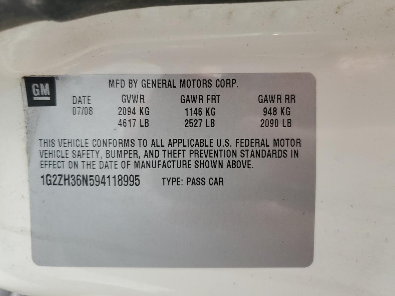 2009 Pontiac G6 Gt VIN: 1G2ZH36N594118995 Lot: 65921675