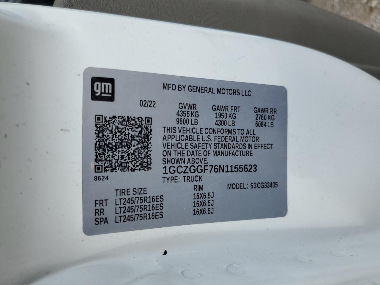 2022 Chevrolet Express G3500 VIN: 1GCZGGF76N1155623 Lot: 65566115