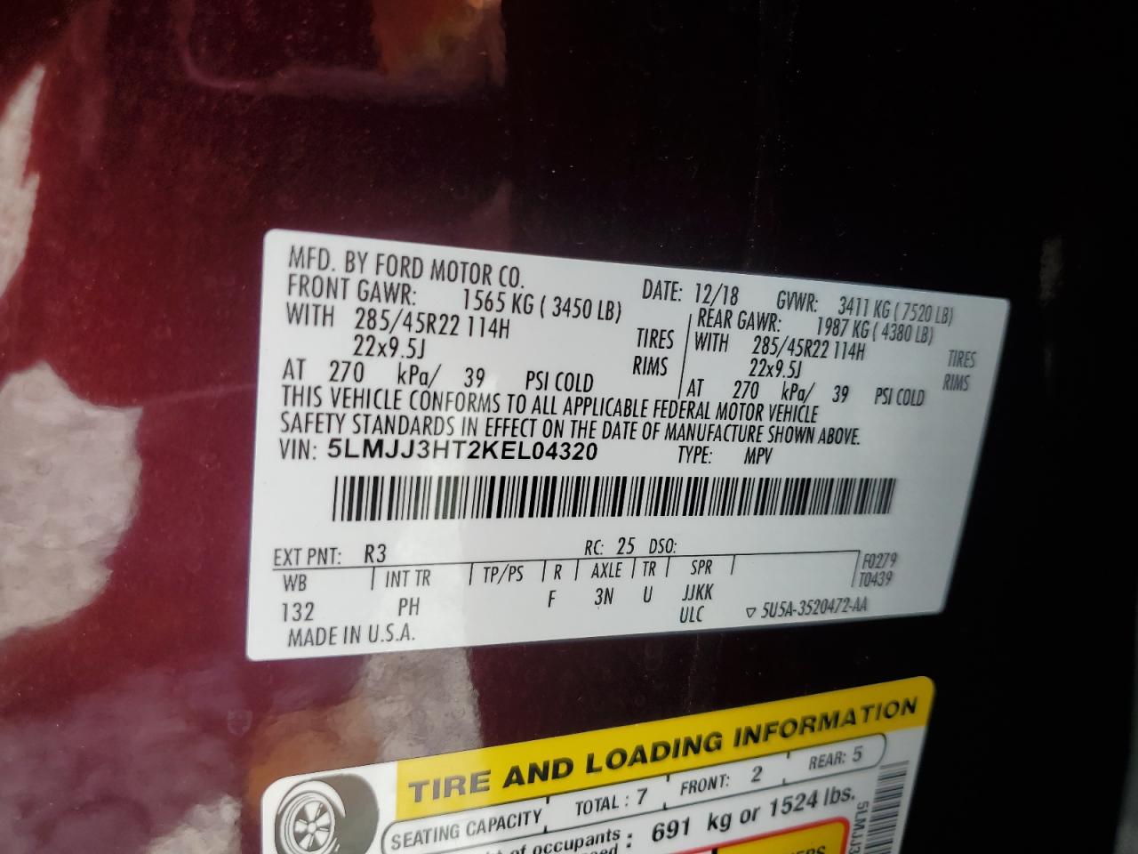 2019 Lincoln Navigator L Select VIN: 5LMJJ3HT2KEL04320 Lot: 63559435