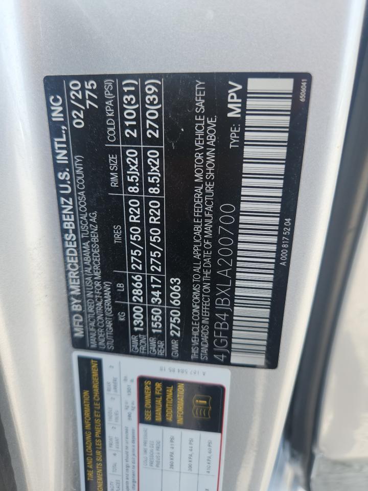 2020 Mercedes-Benz Gle 350 VIN: 4JGFB4JBXLA200700 Lot: 64084985