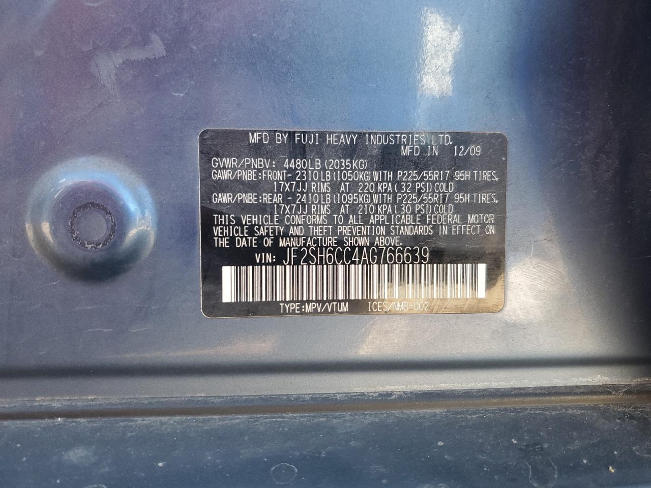2010 Subaru Forester 2.5X Premium VIN: JF2SH6CC4AG766639 Lot: 63457845