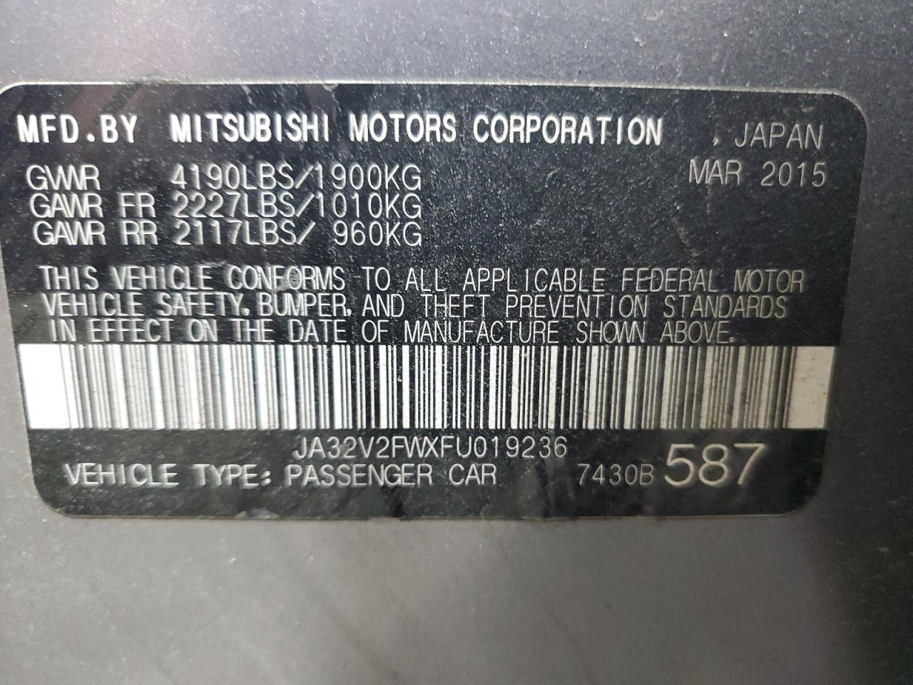2015 Mitsubishi Lancer Se VIN: JA32V2FWXFU019236 Lot: 64640725