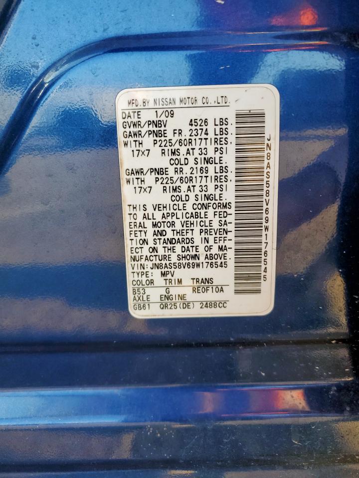 2009 Nissan Rogue S VIN: JN8AS58V69W176545 Lot: 65032965