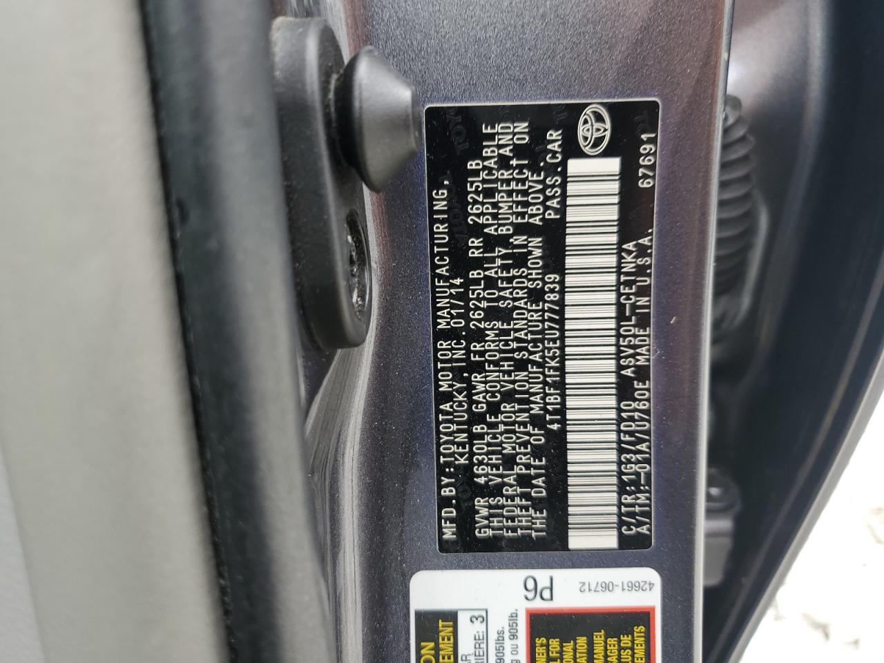 2014 Toyota Camry L VIN: 4T1BF1FK5EU777839 Lot: 64470875