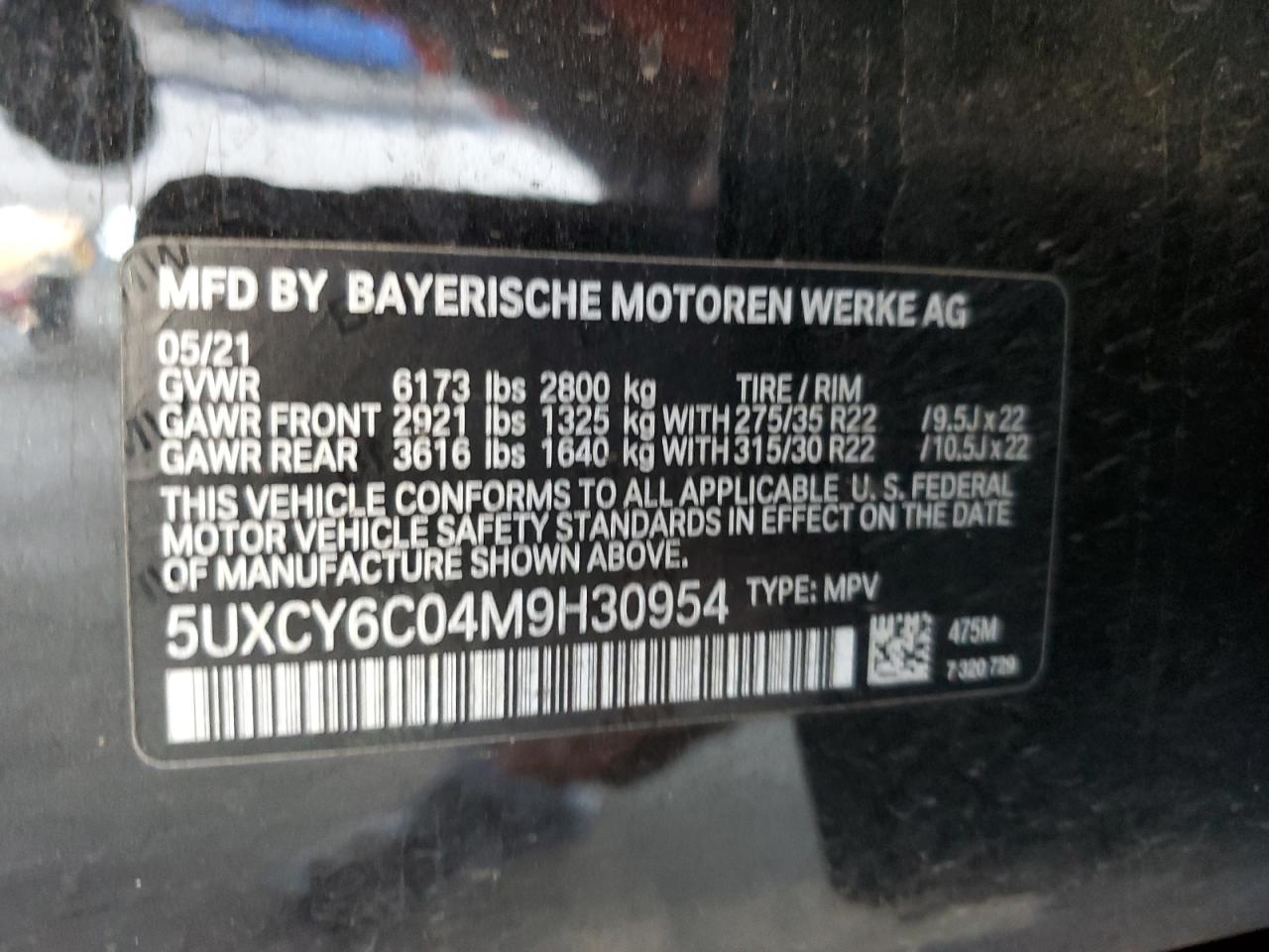 2021 BMW X6 xDrive40I VIN: 5UXCY6C04M9H30954 Lot: 65175175