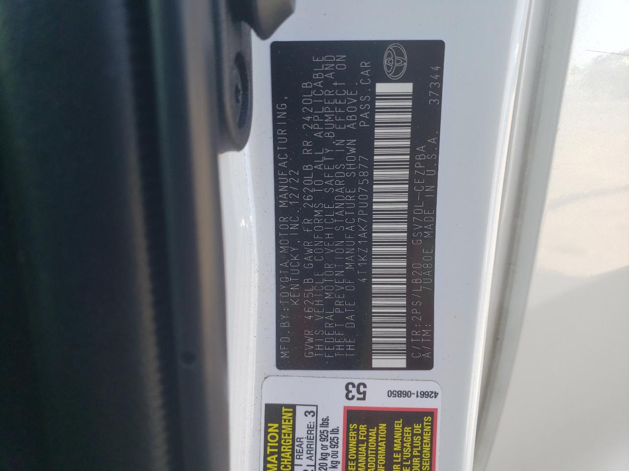 2023 Toyota Camry Trd VIN: 4T1KZ1AK7PU075877 Lot: 65598005