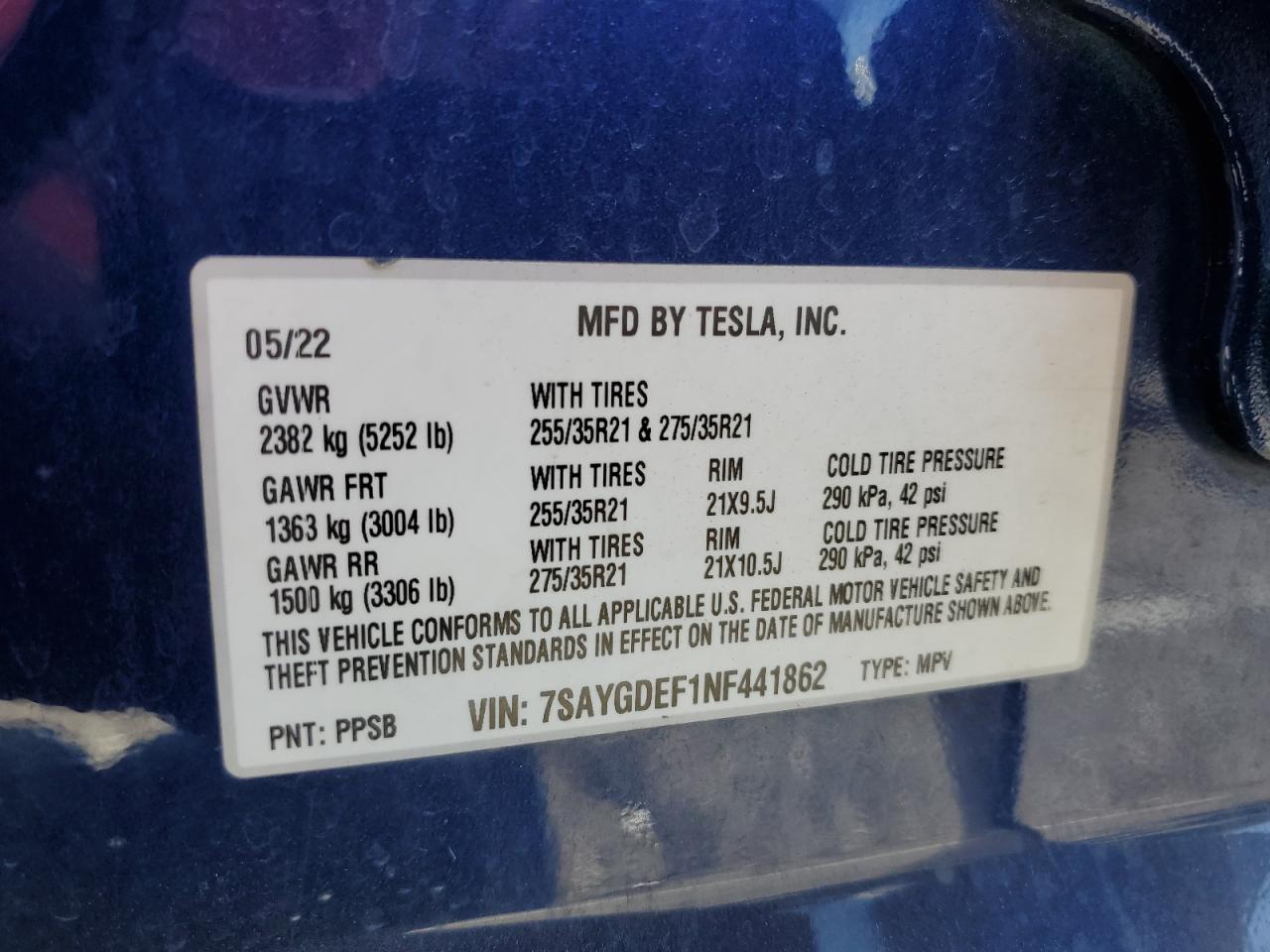 2022 Tesla Model Y VIN: 7SAYGDEF1NF441862 Lot: 65340755