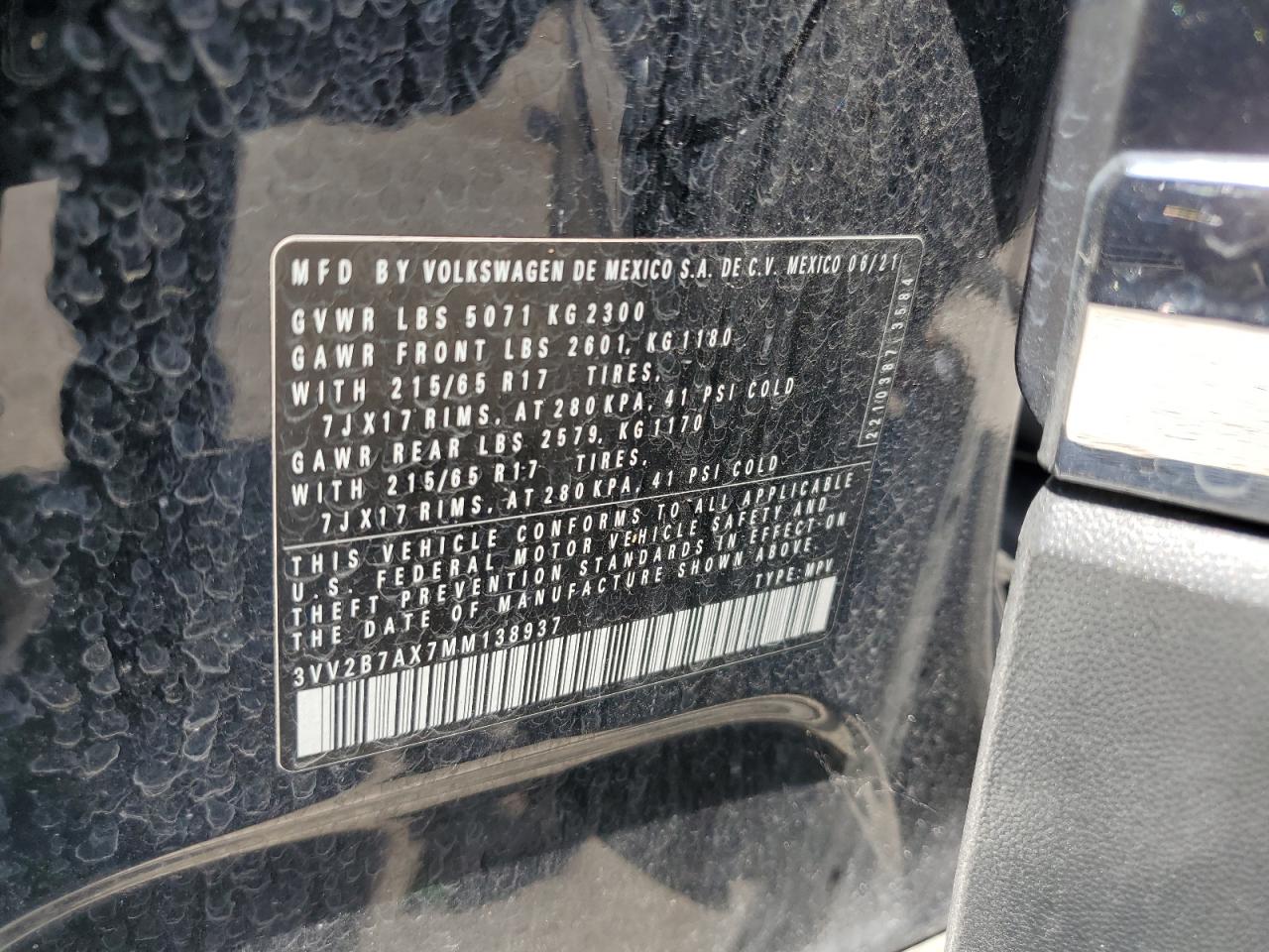 2021 Volkswagen Tiguan Se VIN: 3VV2B7AX7MM138937 Lot: 64332645