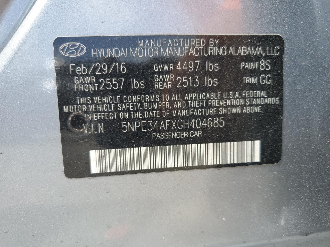 2016 Hyundai Sonata Sport VIN: 5NPE34AFXGH404685 Lot: 65649655
