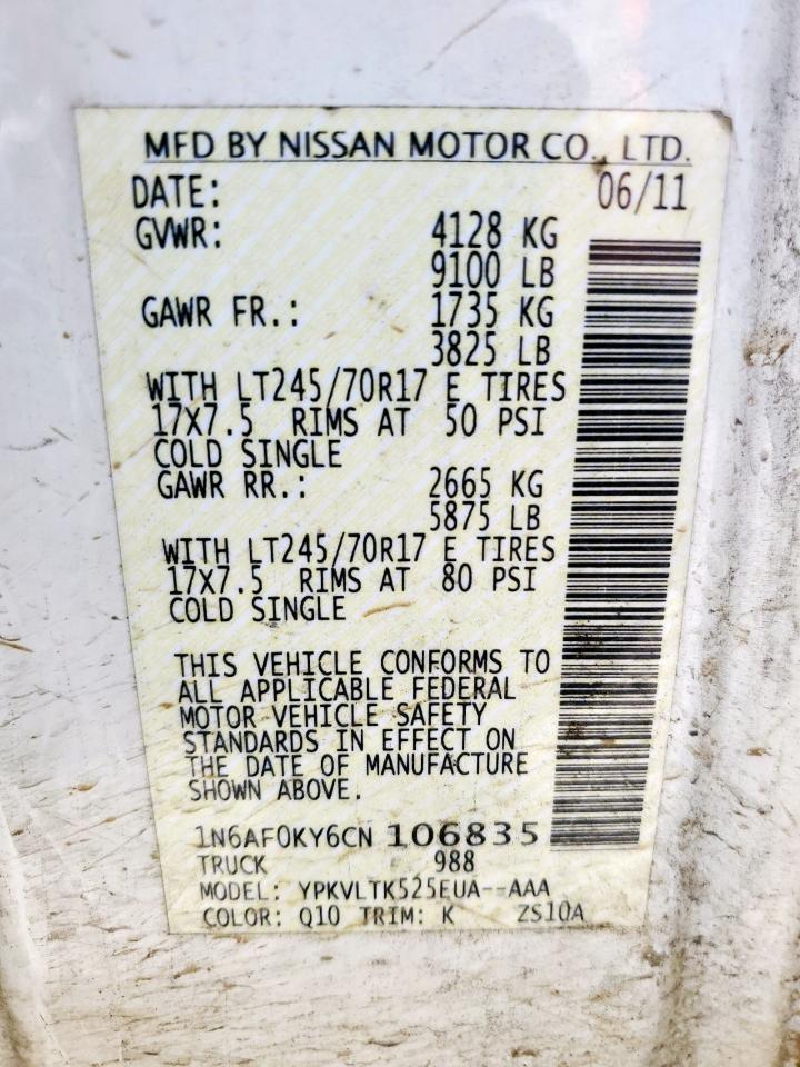 1n6af0ky6cn106835 1N6AF0KY6CN106835 2012 Nissan Nv 2500