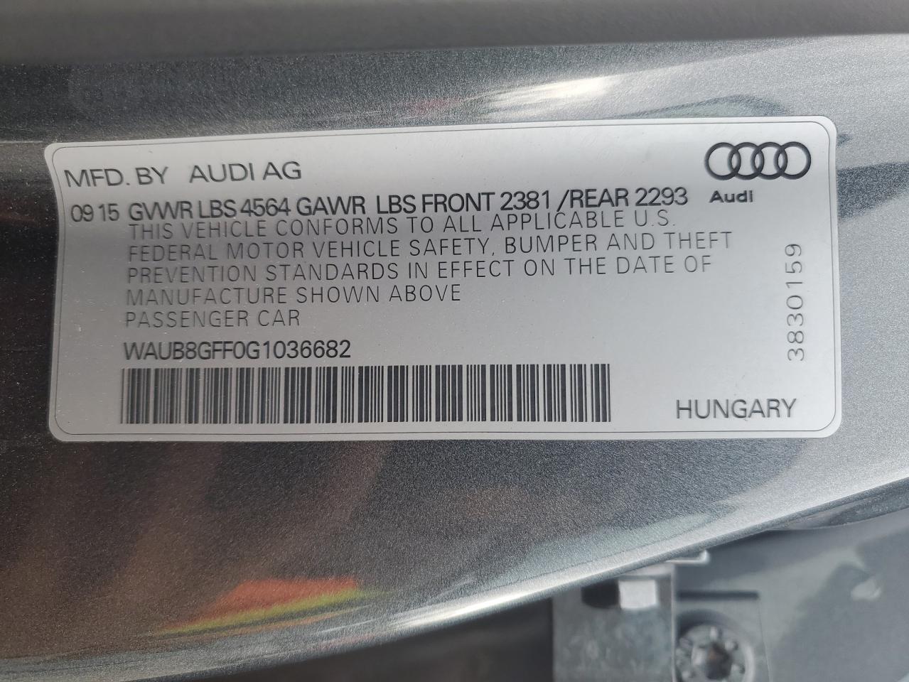 2016 Audi A3 Premium VIN: WAUB8GFF0G1036682 Lot: 64846515