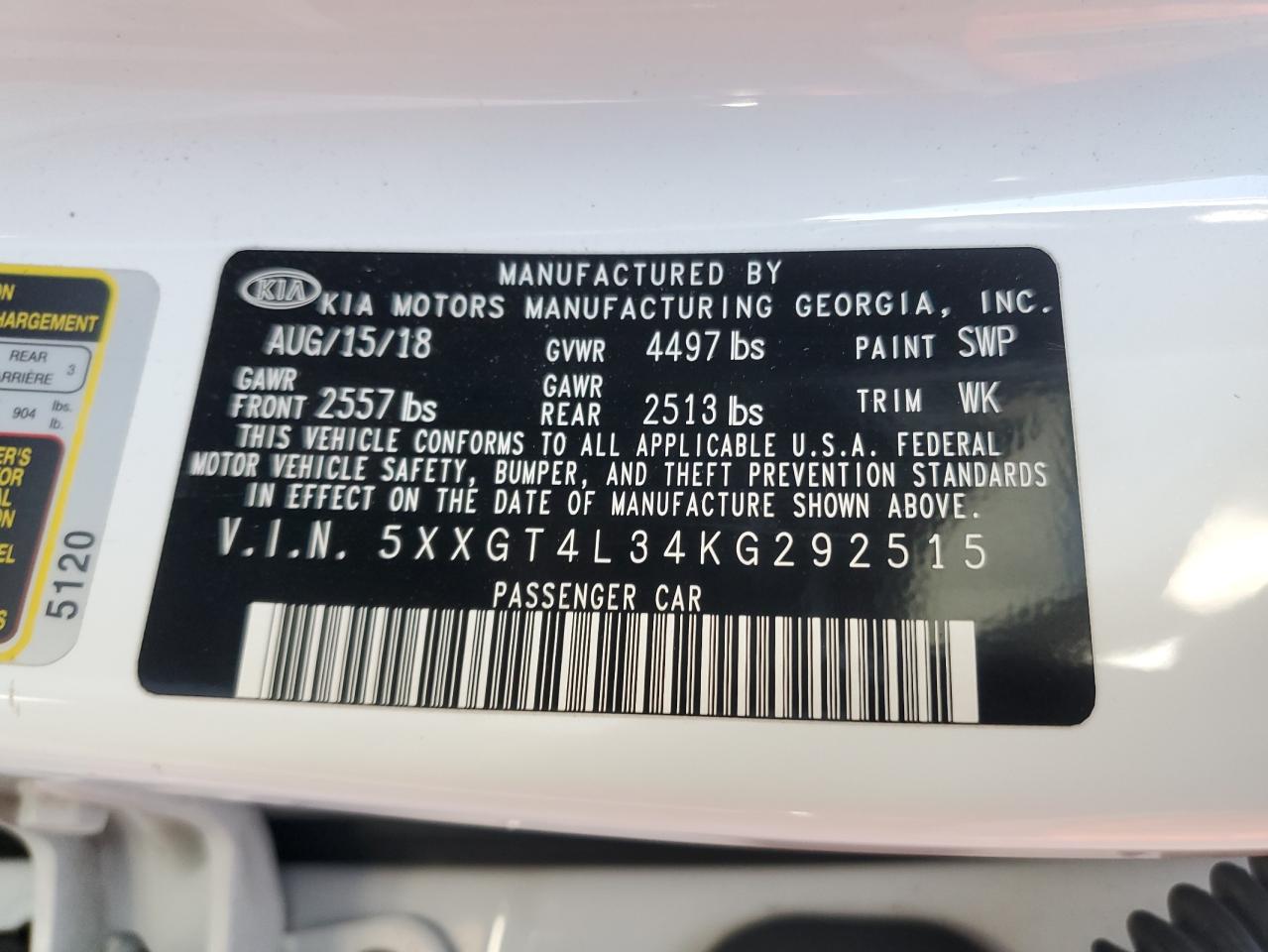 2019 Kia Optima Lx VIN: 5XXGT4L34KG292515 Lot: 67281165