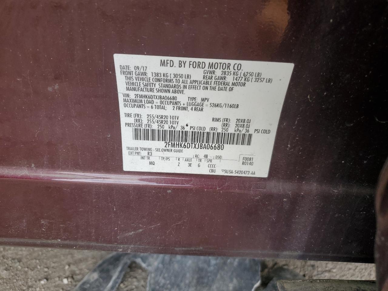 2018 Ford Flex Limited VIN: 2FMHK6DTXJBA06680 Lot: 62984995