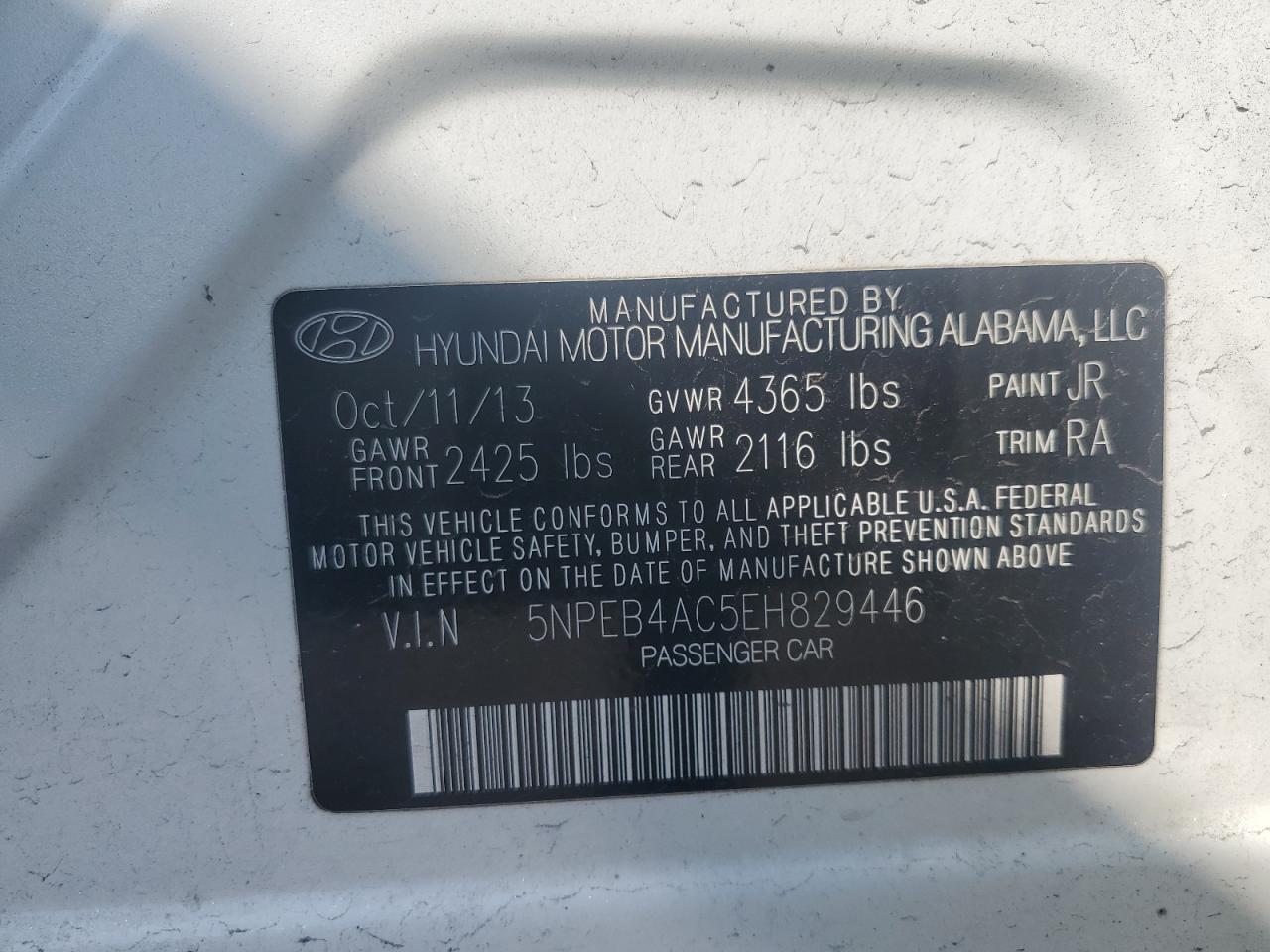 2014 Hyundai Sonata Gls VIN: 5NPEB4AC5EH829446 Lot: 64949145