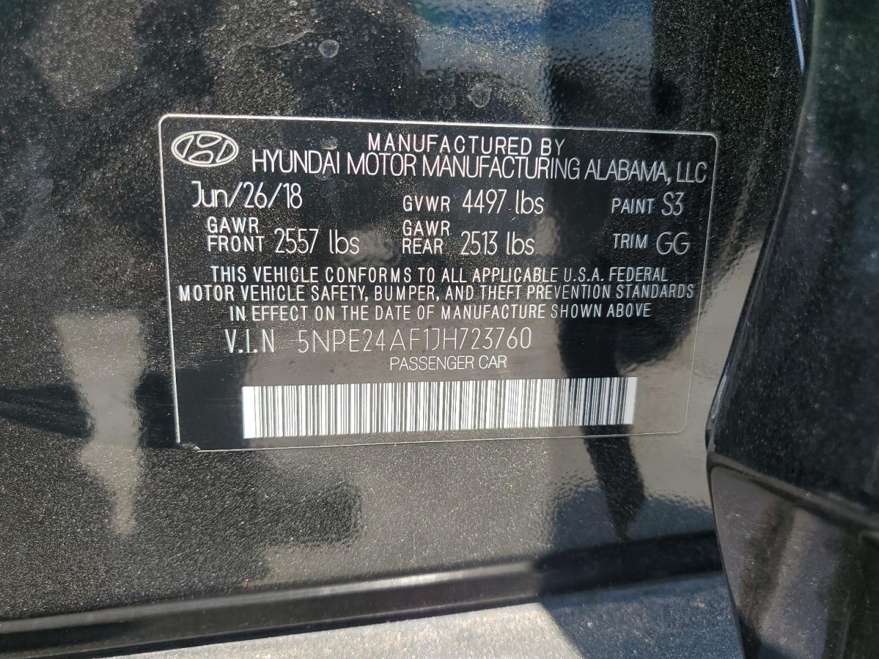 2018 Hyundai Sonata Se VIN: 5NPE24AF1JH723760 Lot: 65564905