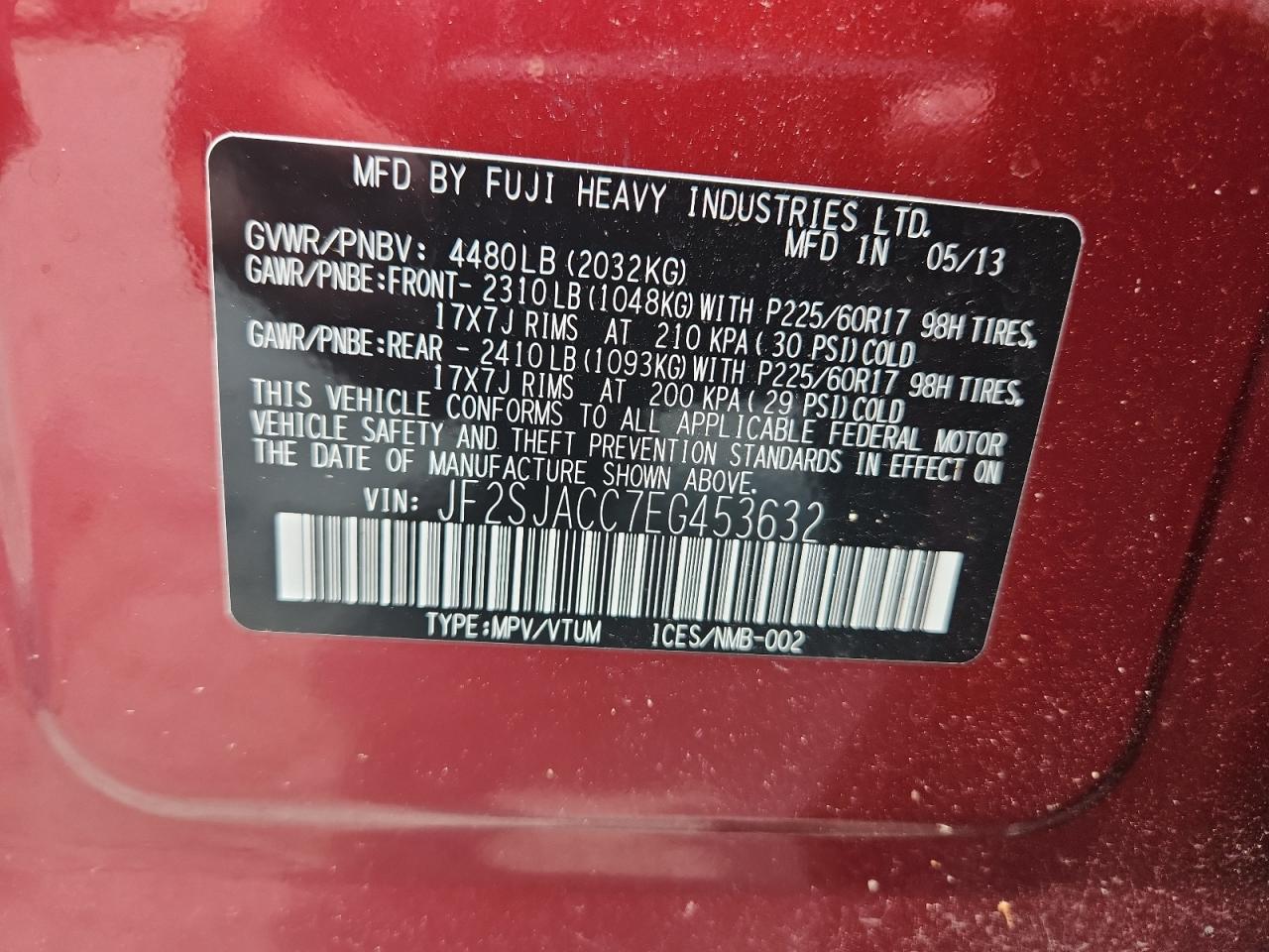 2014 Subaru Forester 2.5I Premium VIN: JF2SJACC7EG453632 Lot: 64503925