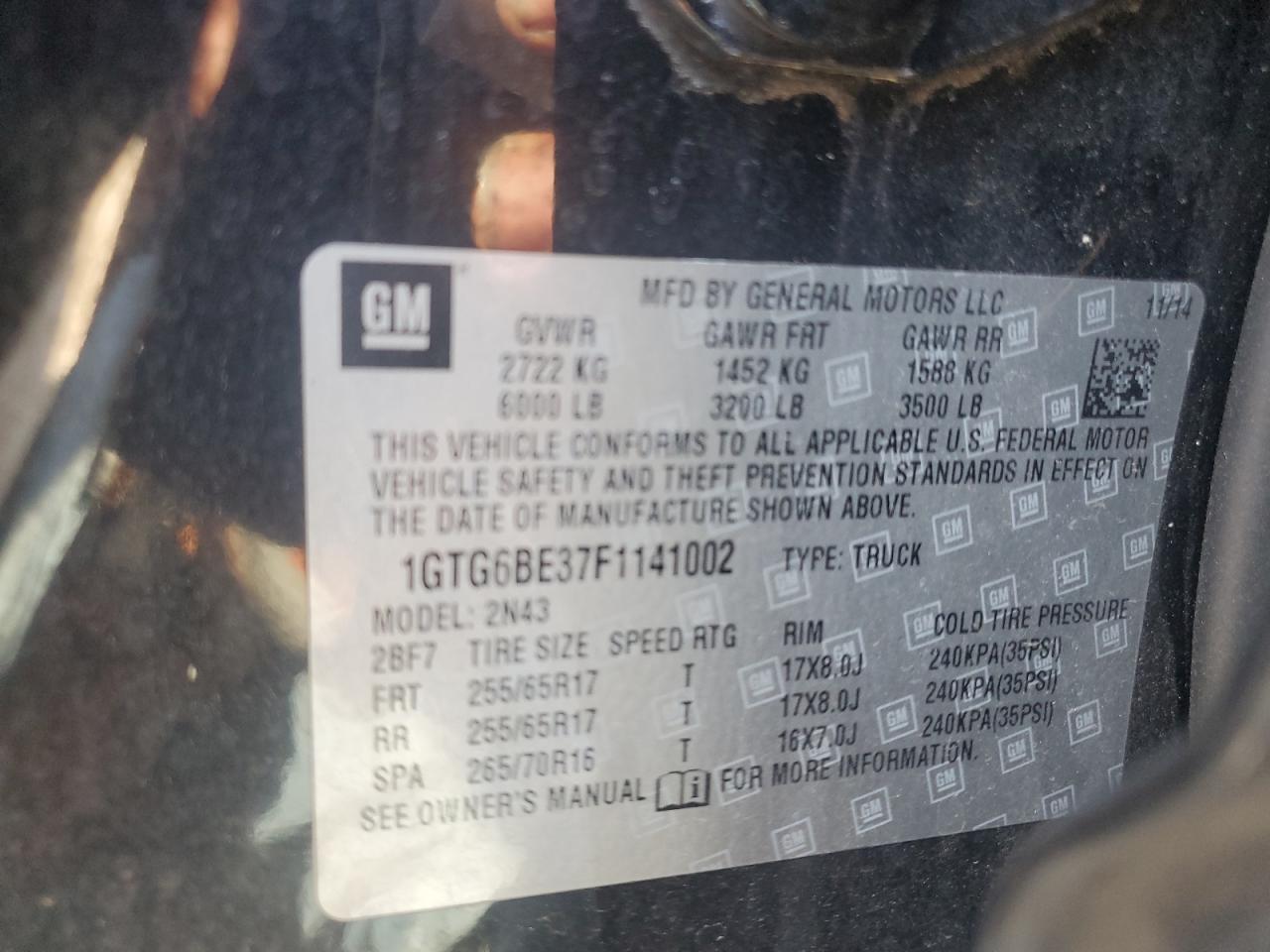 1gtg6be37f1141002 1GTG6BE37F1141002 2015 GMC Canyon Sle