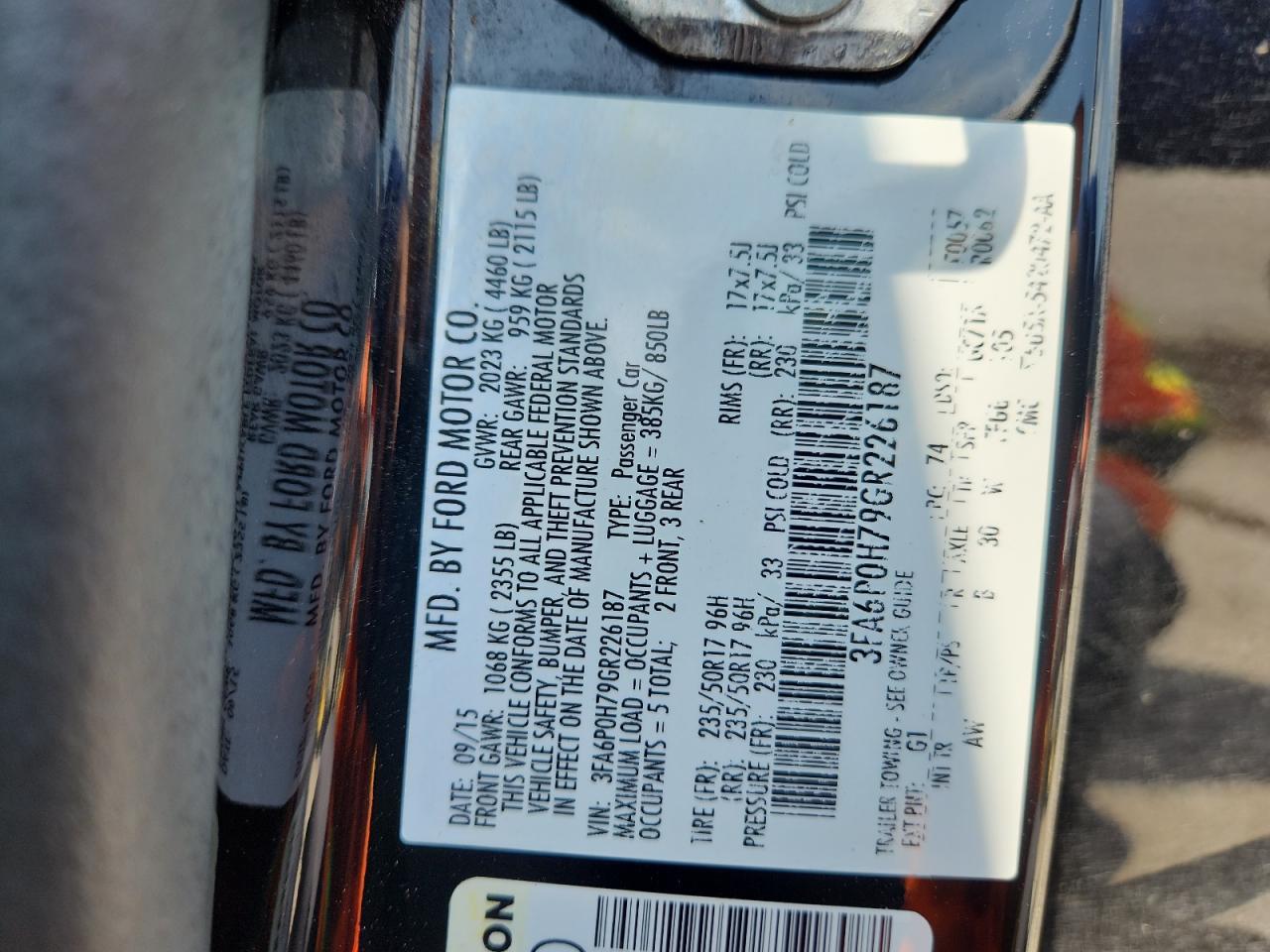 2016 Ford Fusion Se VIN: 3FA6P0H79GR226187 Lot: 64585505