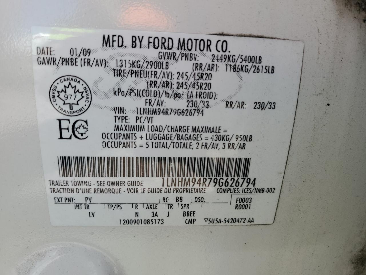 1lnhm94r79g626794 1LNHM94R79G626794 2009 Lincoln Mks
