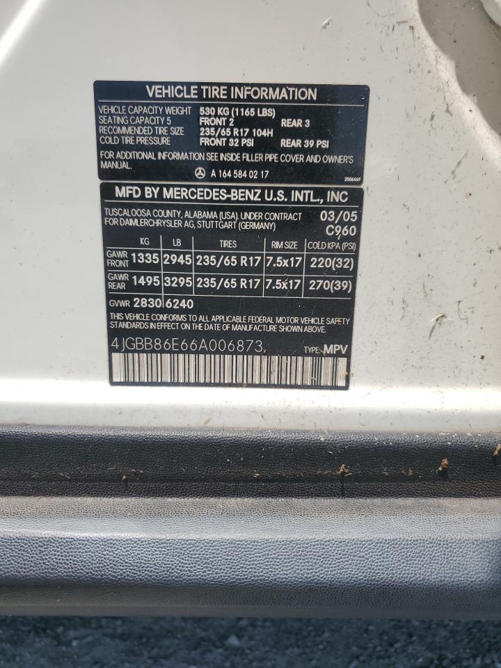 2006 Mercedes-Benz Ml 350 VIN: 4JGBB86E66A006873 Lot: 63812305
