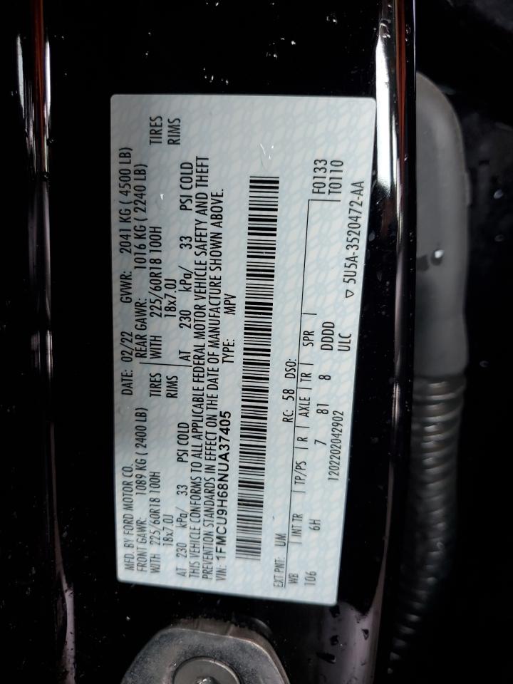 2022 Ford Escape Sel VIN: 1FMCU9H68NUA37405 Lot: 64423445
