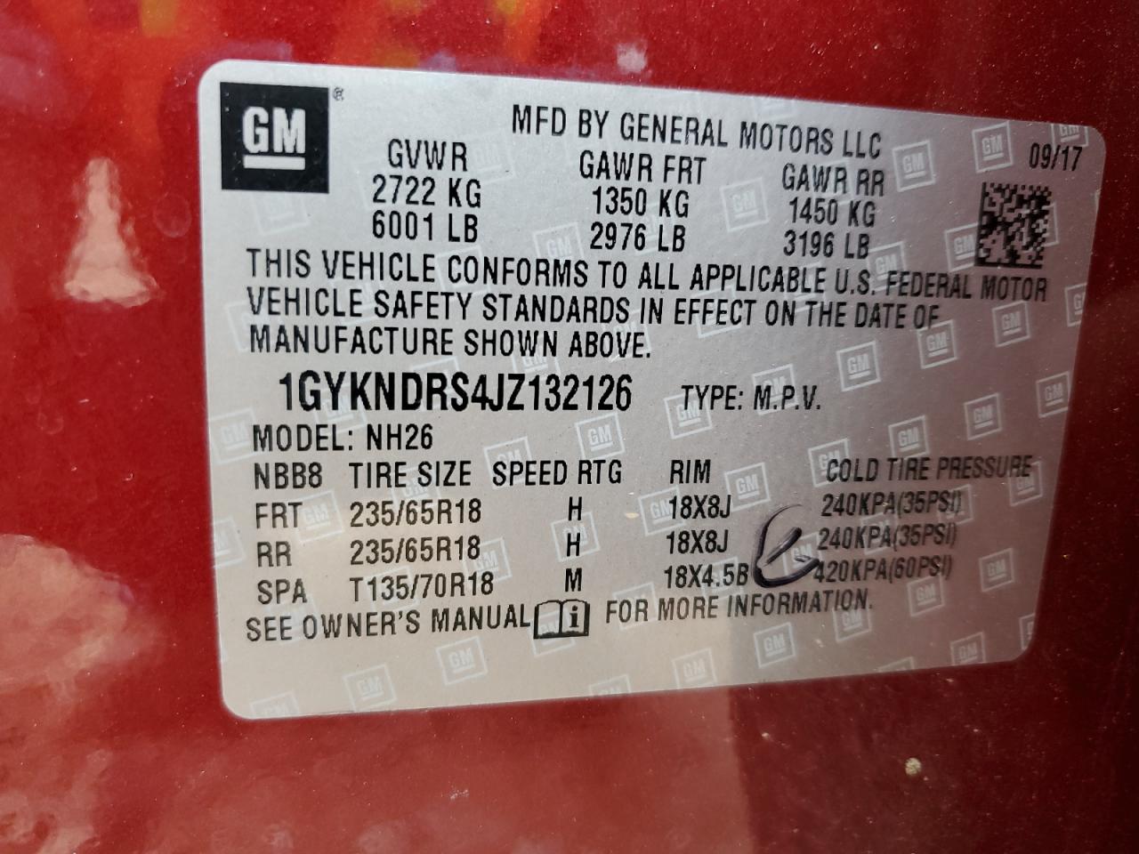 2018 Cadillac Xt5 Luxury VIN: 1GYKNDRS4JZ132126 Lot: 65727295