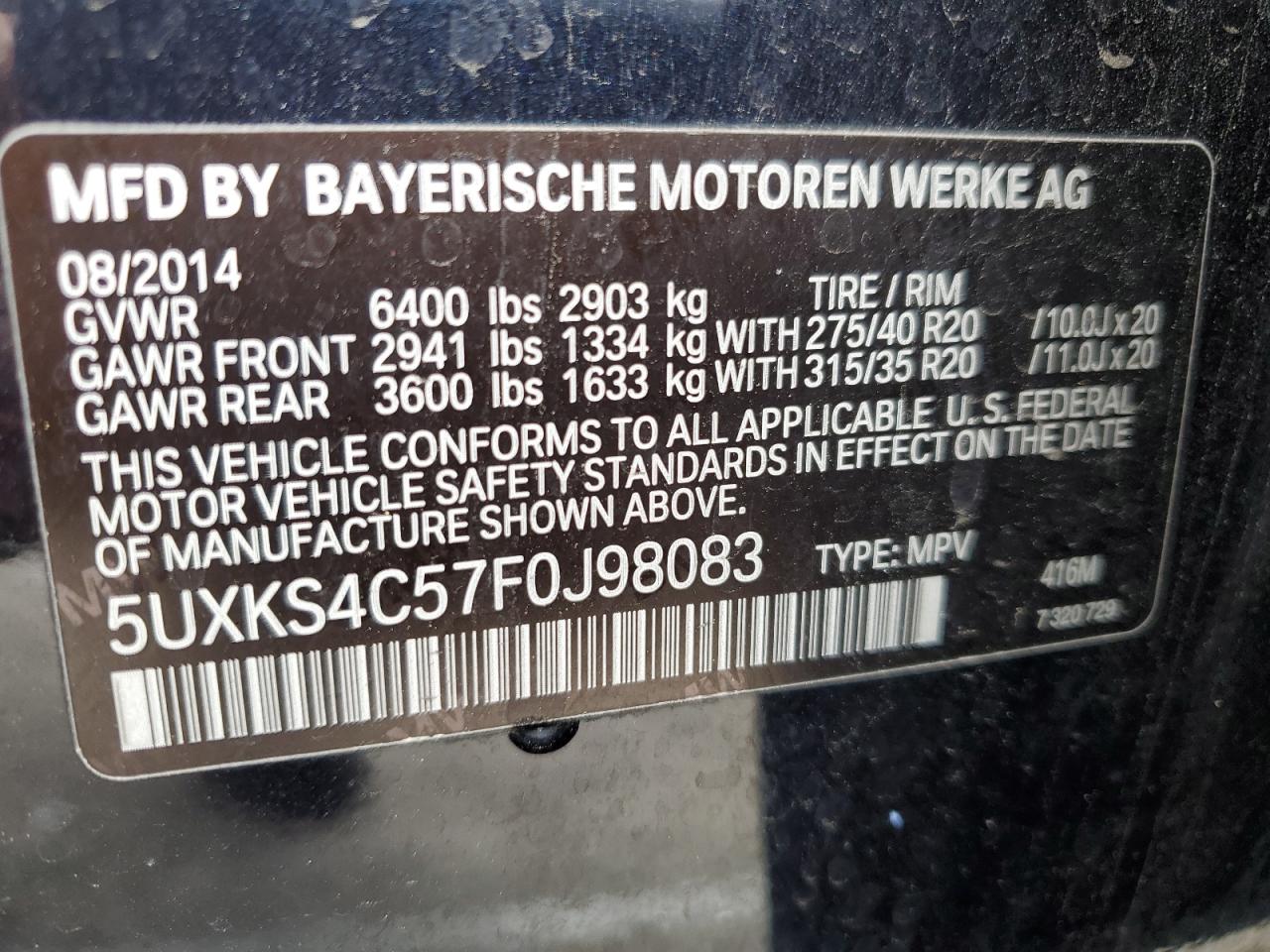2015 BMW X5 xDrive35D VIN: 5UXKS4C57F0J98083 Lot: 64845565
