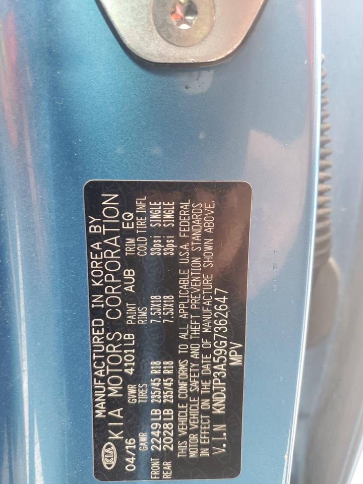 2016 Kia Soul + VIN: KNDJP3A59G7362647 Lot: 62668635