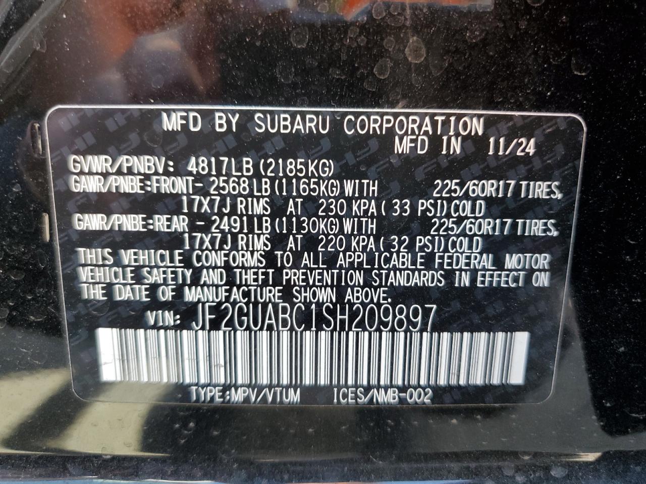 2025 Subaru Crosstrek VIN: JF2GUABC1SH209897 Lot: 64305115