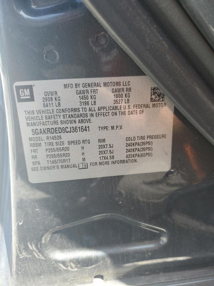 2012 Buick Enclave VIN: 5GAKRDED8CJ361641 Lot: 64505295