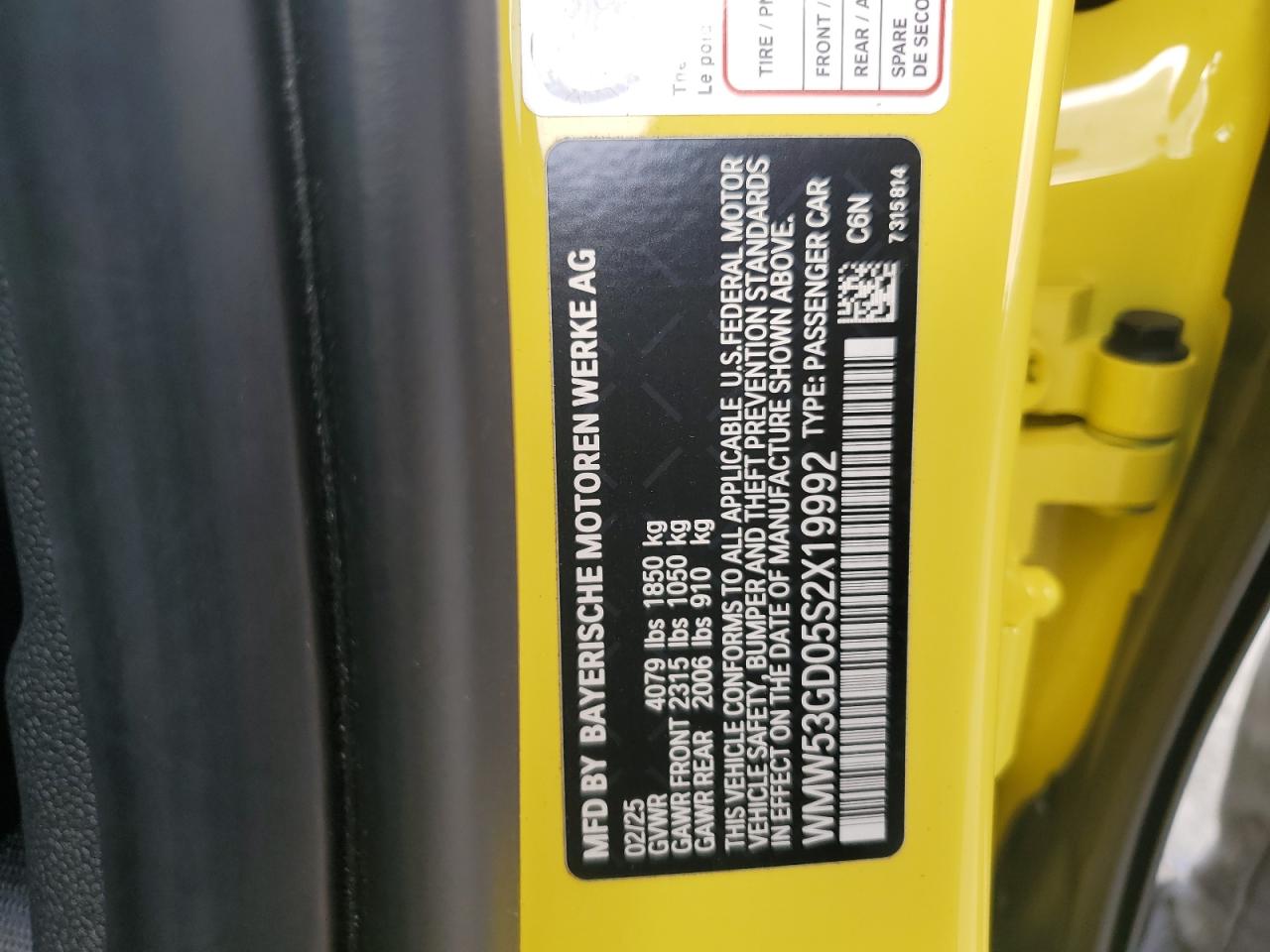 2025 Mini Cooper S VIN: WMW53GD05S2X19992 Lot: 64414985