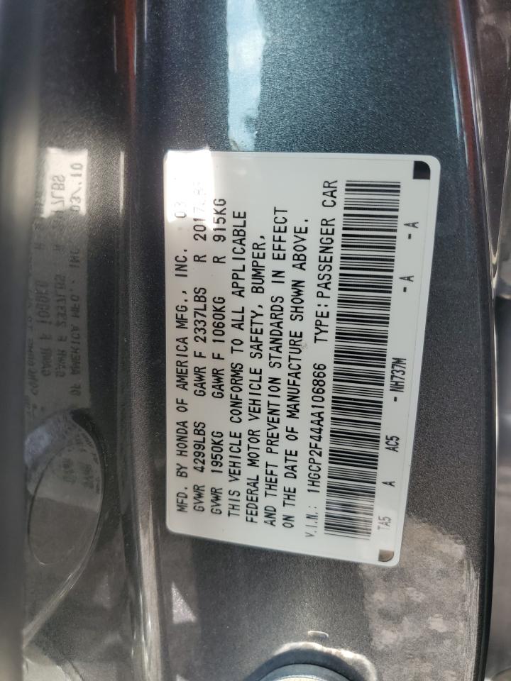2010 Honda Accord Lxp VIN: 1HGCP2F44AA106866 Lot: 64868585