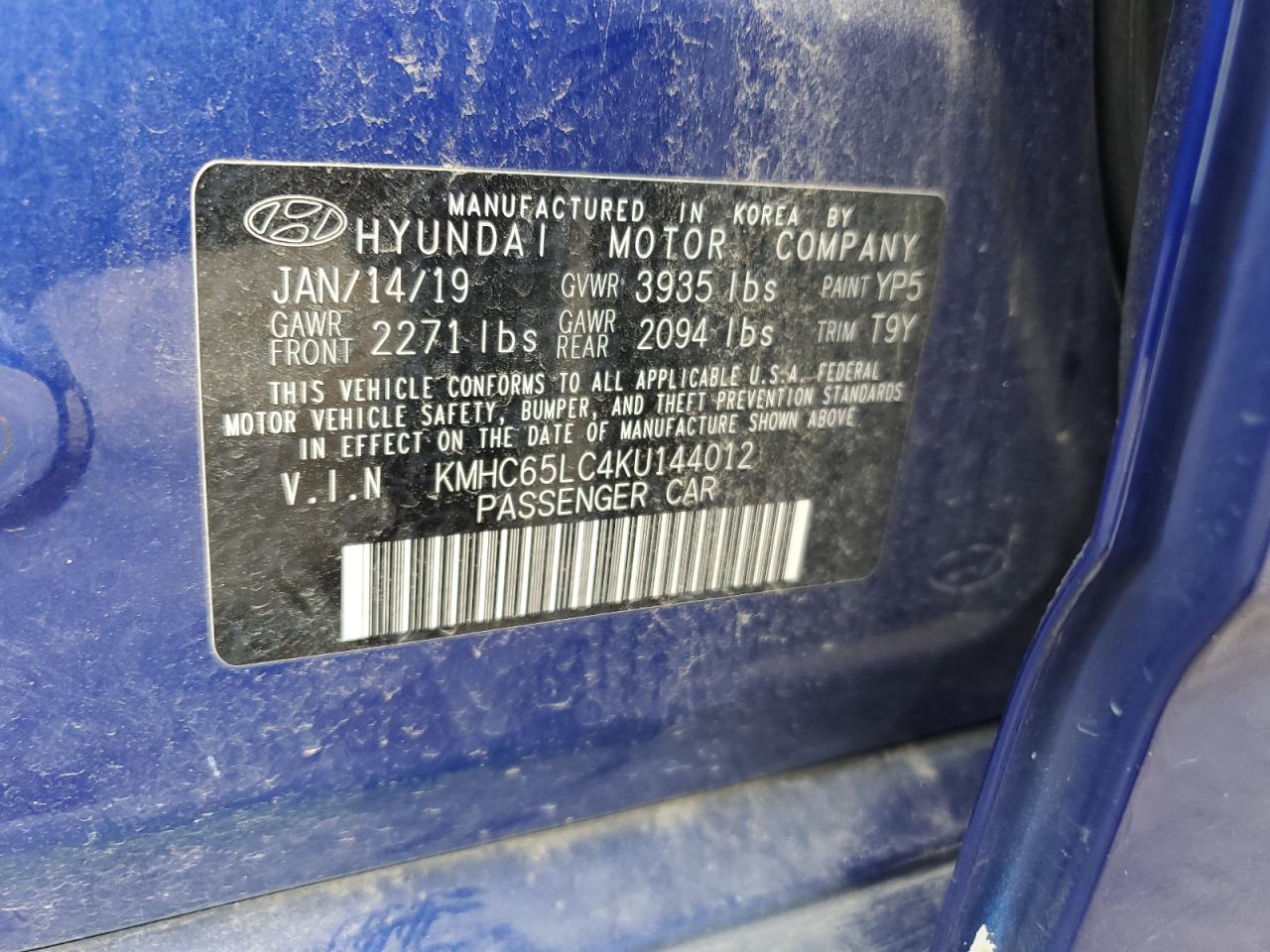 2019 Hyundai Ioniq Blue VIN: KMHC65LC4KU144012 Lot: 67105635