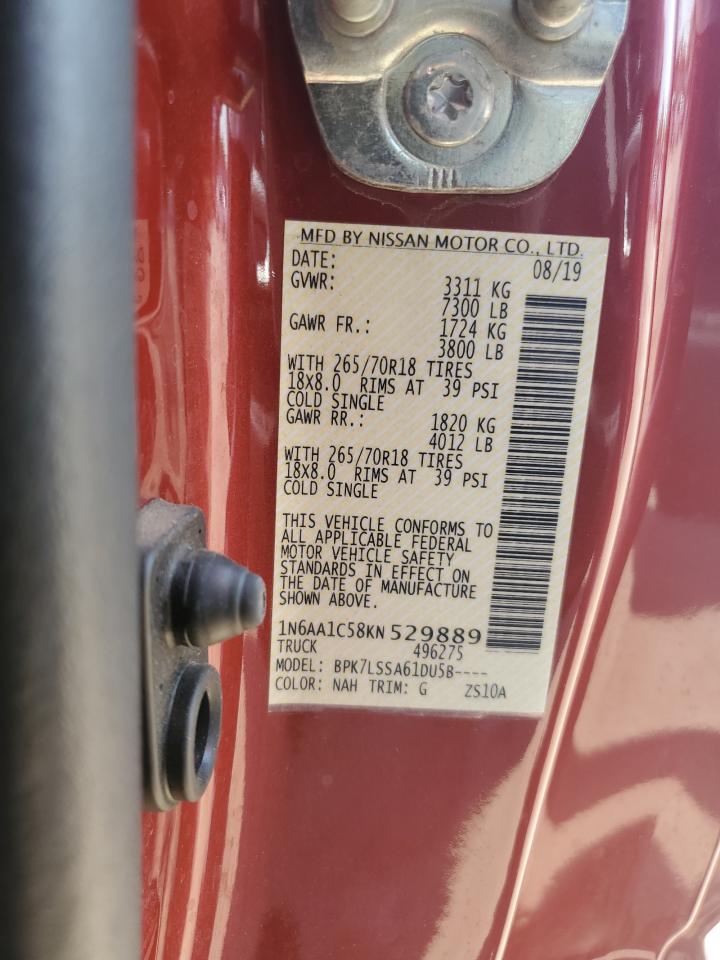 2019 Nissan Titan Sv VIN: 1N6AA1C58KN529889 Lot: 63164925