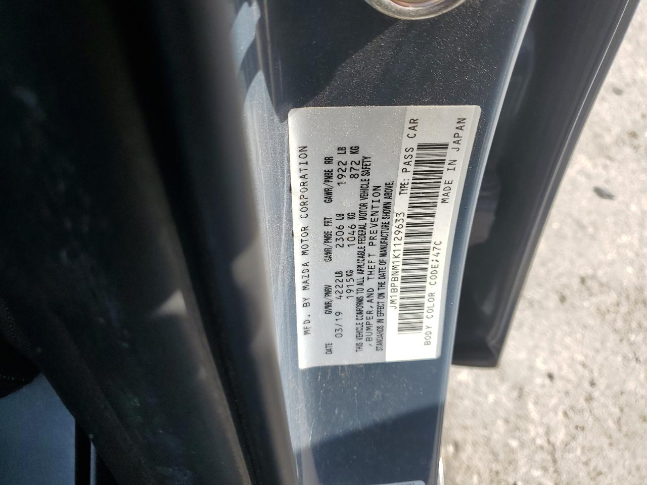 2019 Mazda 3 Premium VIN: JM1BPBNM1K1129633 Lot: 64833025