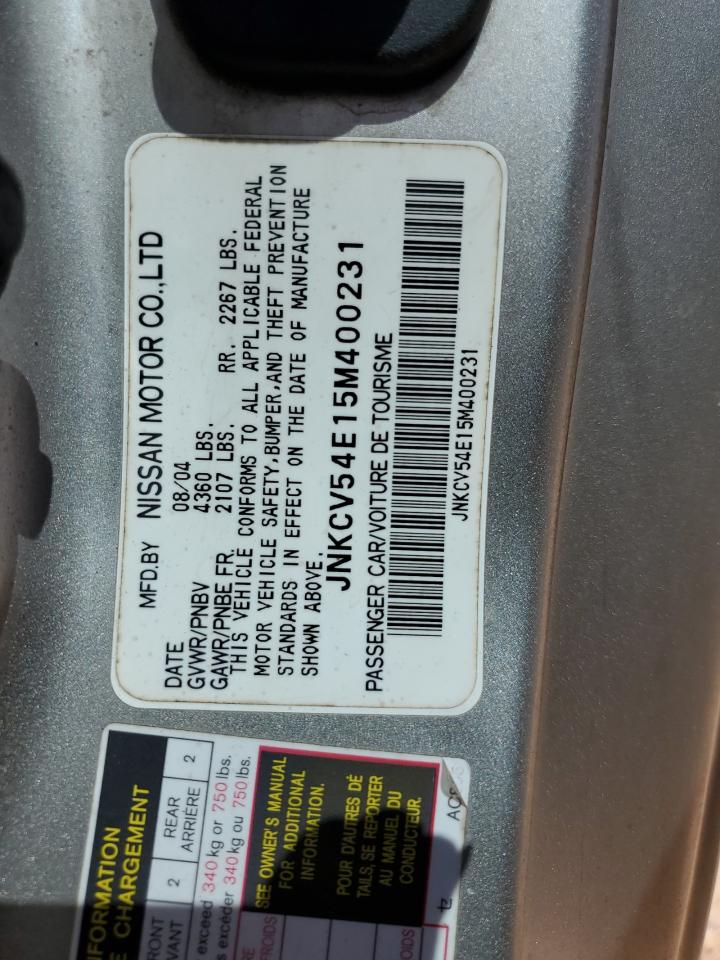 2005 Infiniti G35 VIN: JNKCV54E15M400231 Lot: 62005745