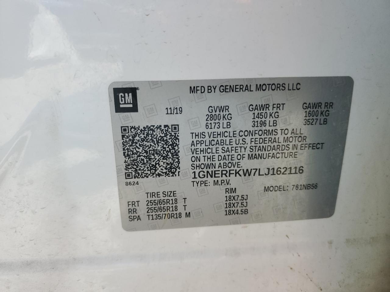 2020 Chevrolet Traverse Ls VIN: 1GNERFKW7LJ162116 Lot: 64555865