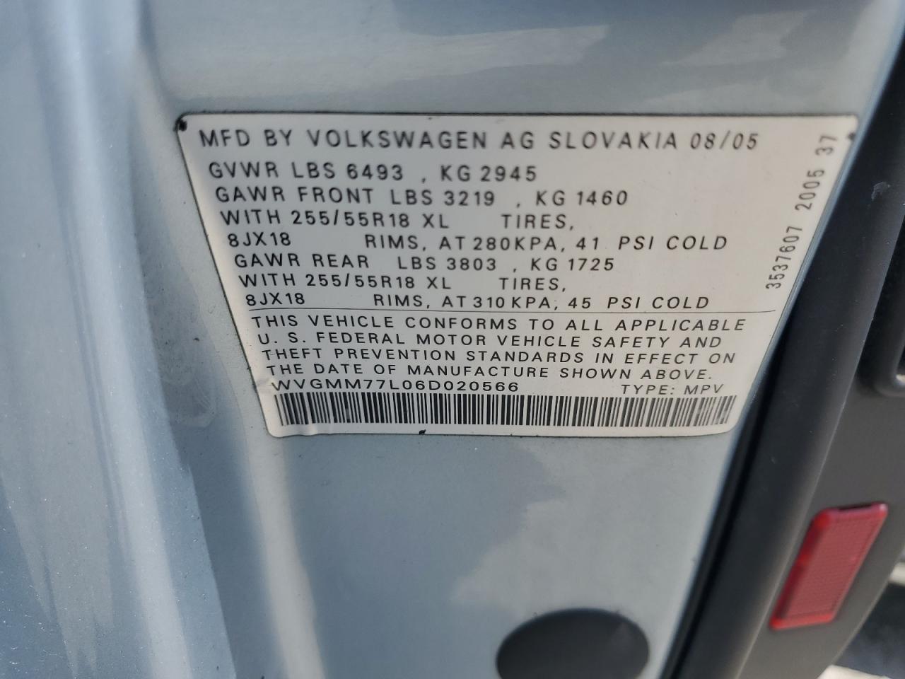 2006 Volkswagen Touareg 4.2 VIN: WVGMM77L06D020566 Lot: 63304785