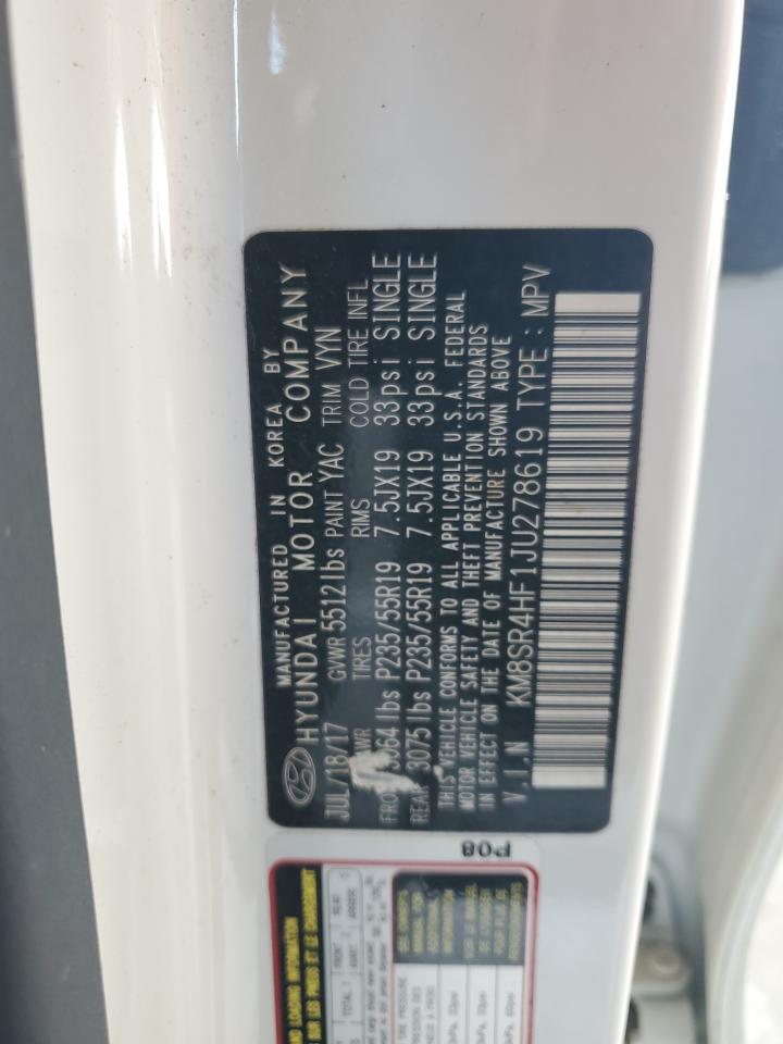 KM8SR4HF1JU278619 2018 Hyundai Santa Fe Se Ultimate