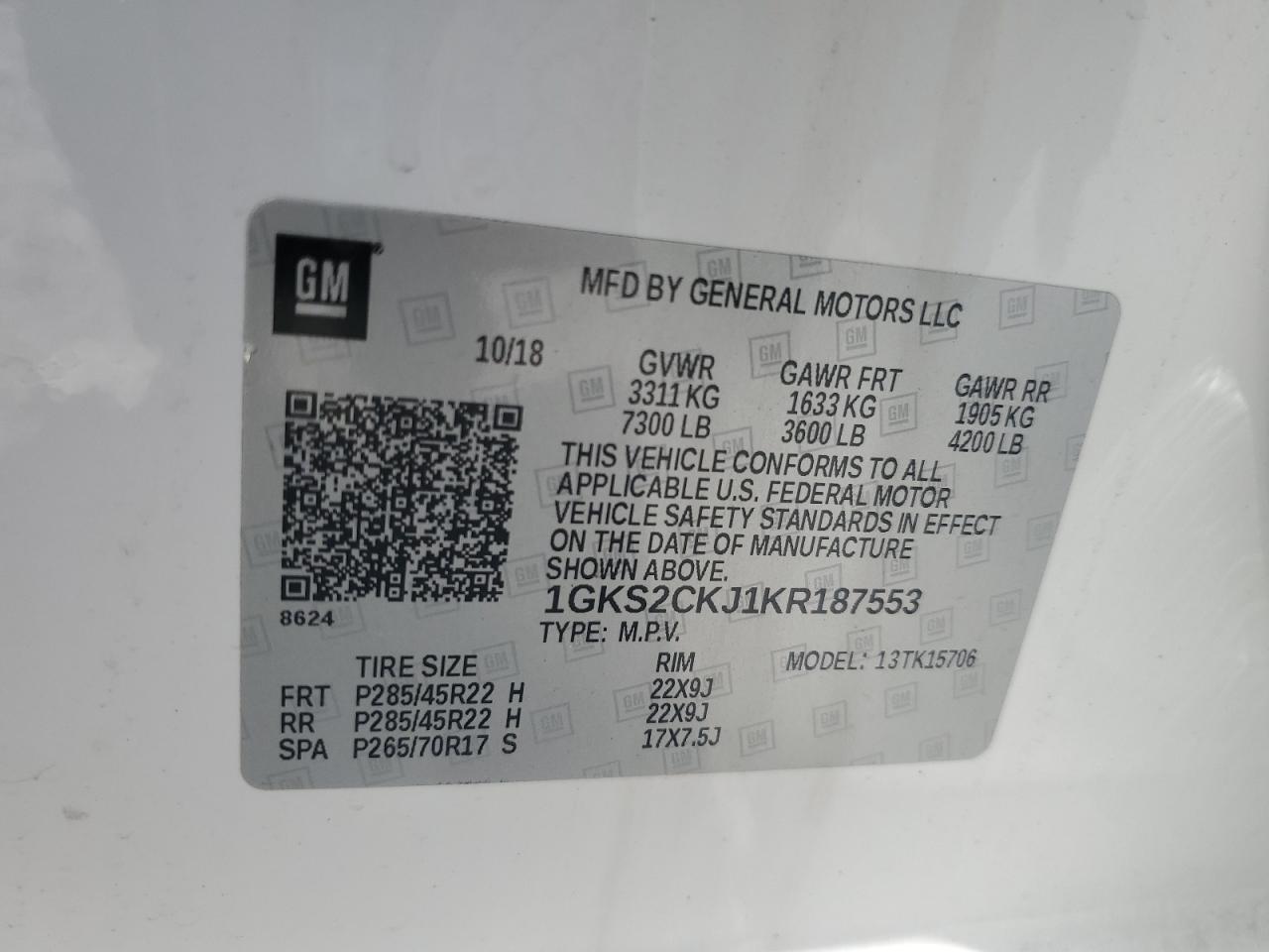 2019 GMC Yukon Denali VIN: 1GKS2CKJ1KR187553 Lot: 64195395