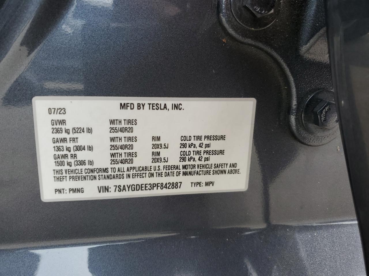 2023 Tesla Model Y VIN: 7SAYGDEE3PF842887 Lot: 64468475